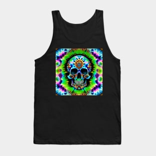 Skull Tie Dye Psychedelic Trippy Festival Hippie Neon Tank Top